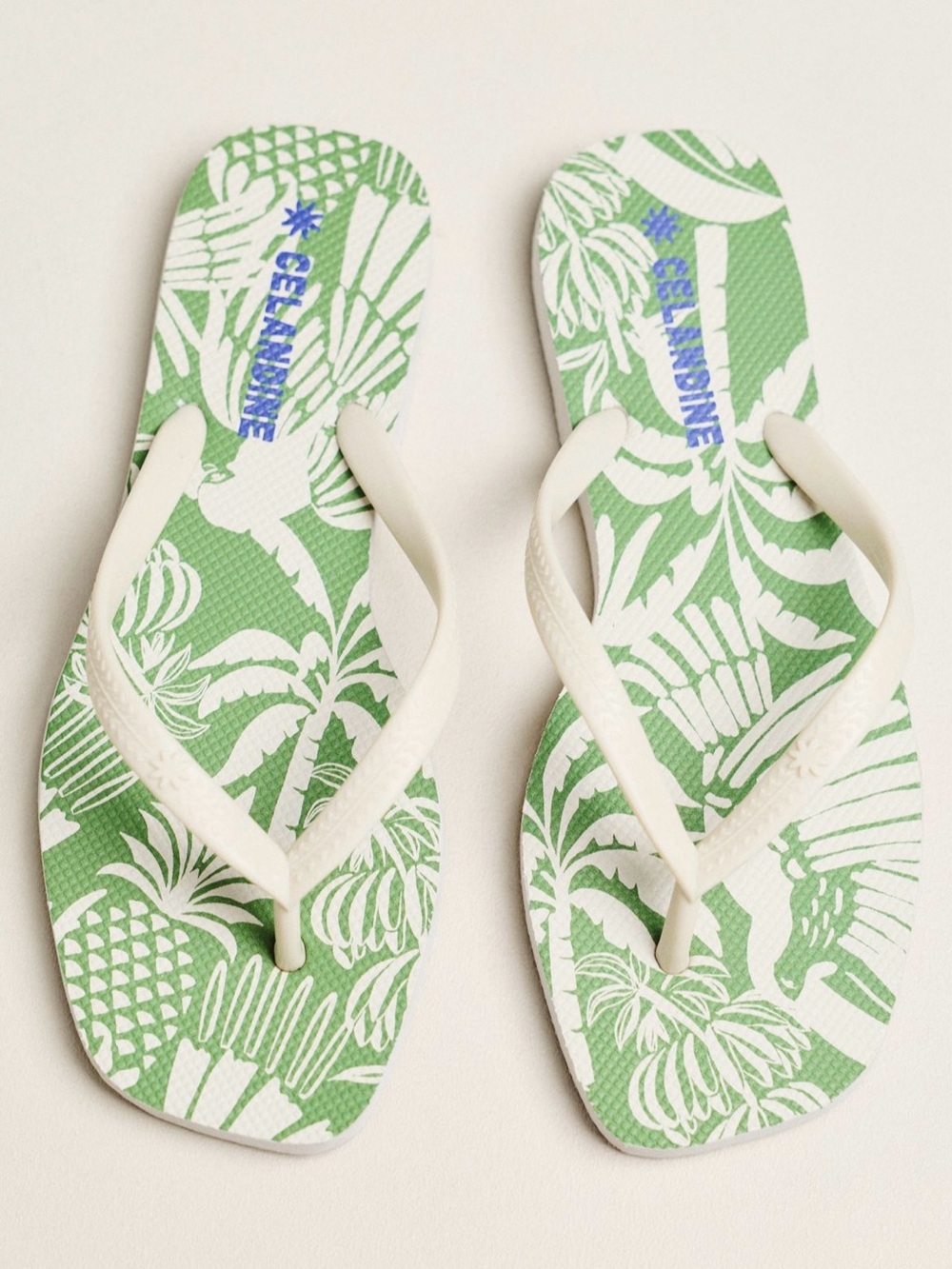 Celandine Green Patterned Eva Flip Flops Size 6